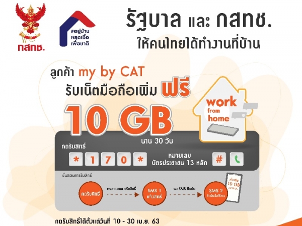 รัฐบาล  กสทช. และ my by CAT เพิ่มเน็ตมือถือให้คนไทย 10 GB ฟรี!! 30 วัน